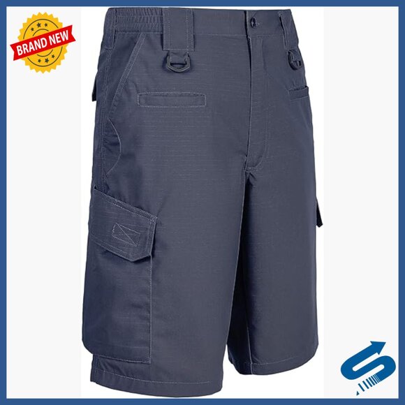 Men's Tactical Cargo Shorts with Elastic Waistband 8 Pockets Durable Rip-Stop